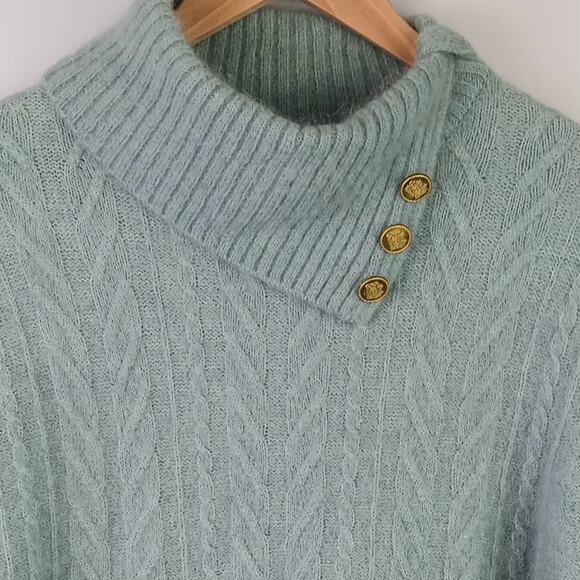 EP SZ L Mohair Wool Blend Cable Knit Sweater Soft Green Gold Buttons - Picture 3 of 6